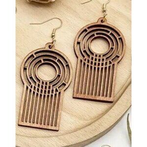 WOOD Sun/Rain Drop Earrings Tribal Unique Artistic LIGHTWEIGHT Dangle Jewelry